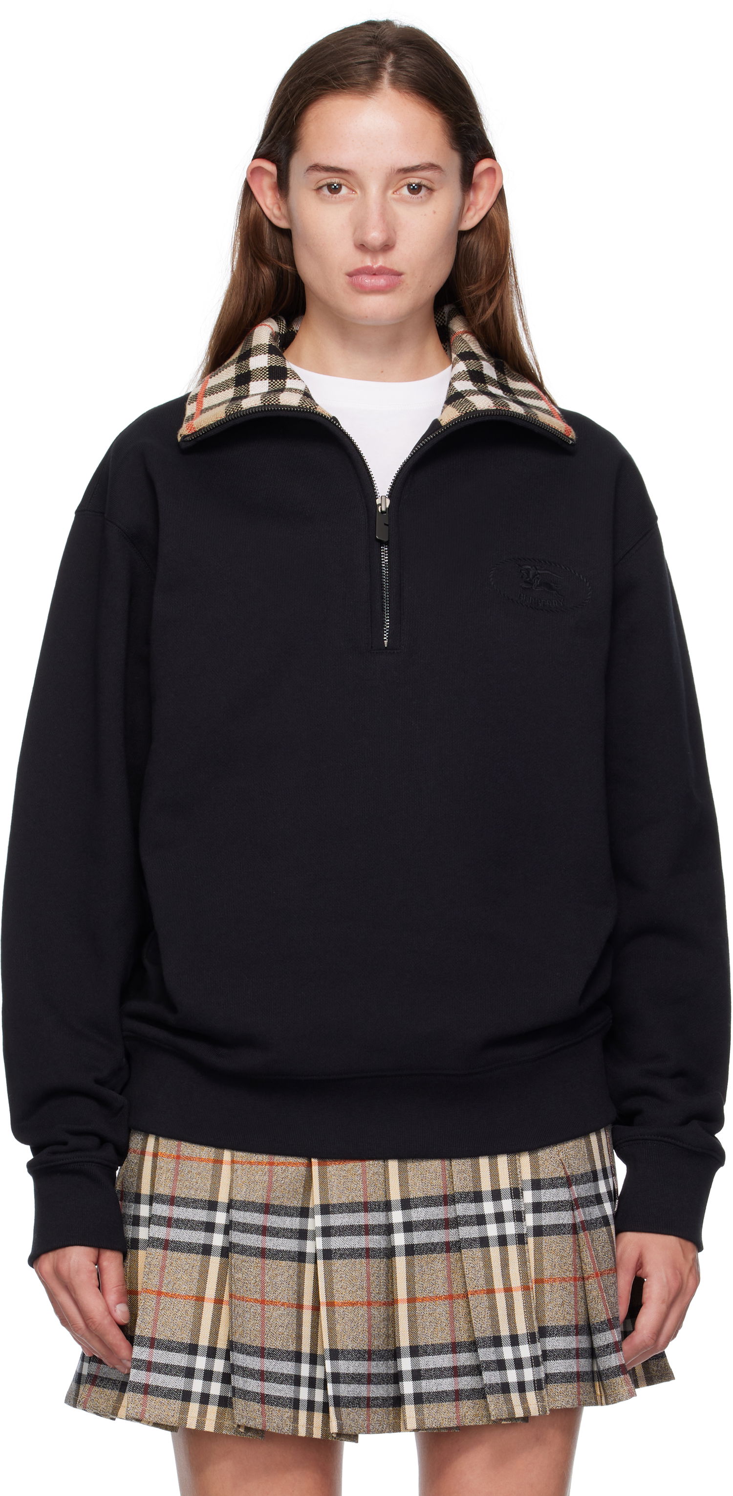 Sweatshirt Burberry Burberry Check Collar Quarter-Zip Sweatshirt Sort | 8109063, 0