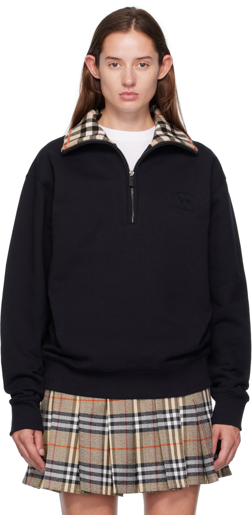 Sweatshirt Burberry Burberry Check Collar Quarter-Zip Sweatshirt Sort | 8109063