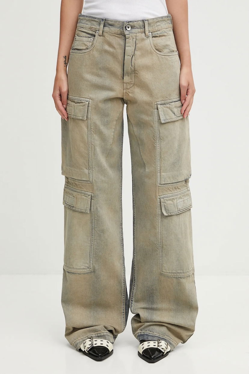 Cargo bukser Rick Owens Rick Owens DRKSHDW Cotton Wide Leg Double Cargo Jeans with Medium Waist Beige | DS02E7308.DMP