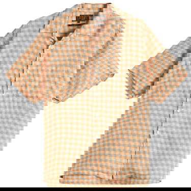 Skjorte BEAMS Beams Plus Open Collar Panama Plaid Linen Shirt, Size Large Orange | 3801-0179-139-45, 1