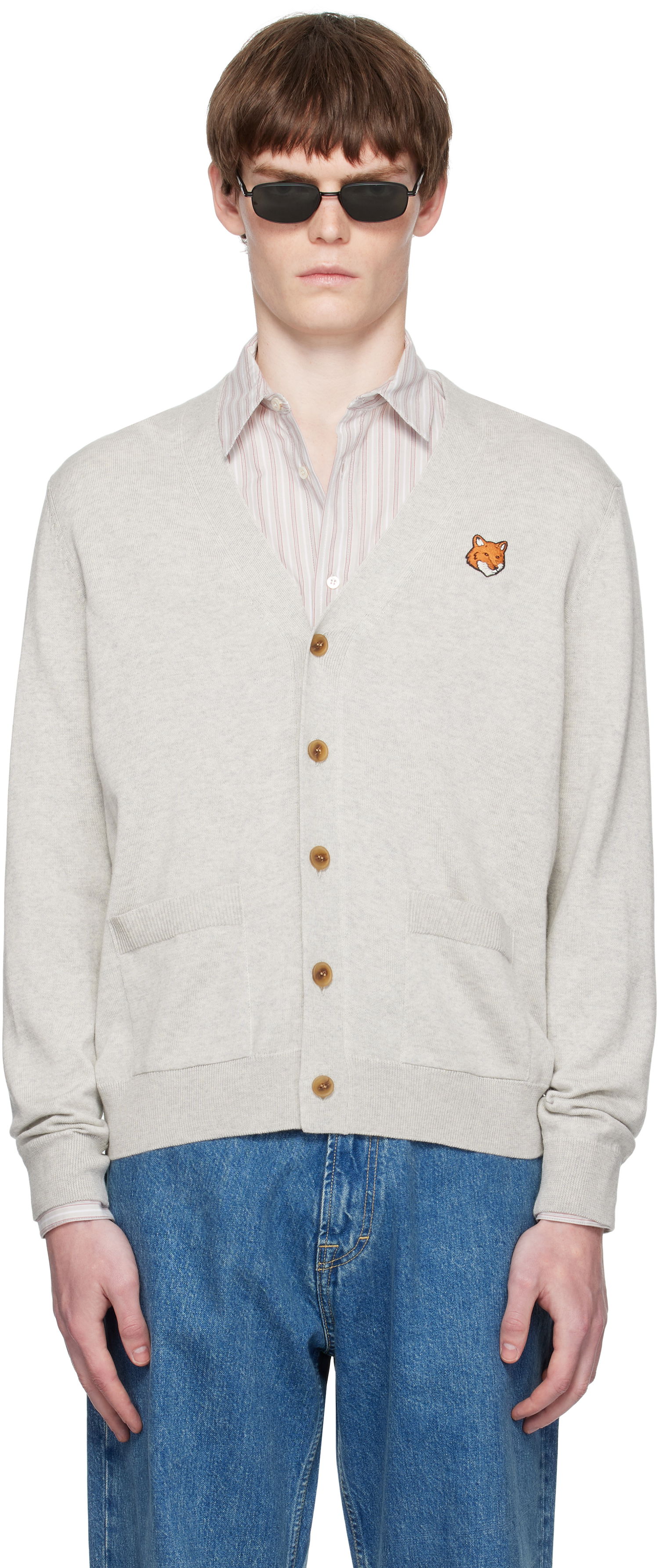 Sweater MAISON KITSUNÉ Maison Kitsuné Fox Head Patch Cardigan Grå | PM00501KT1181, 0