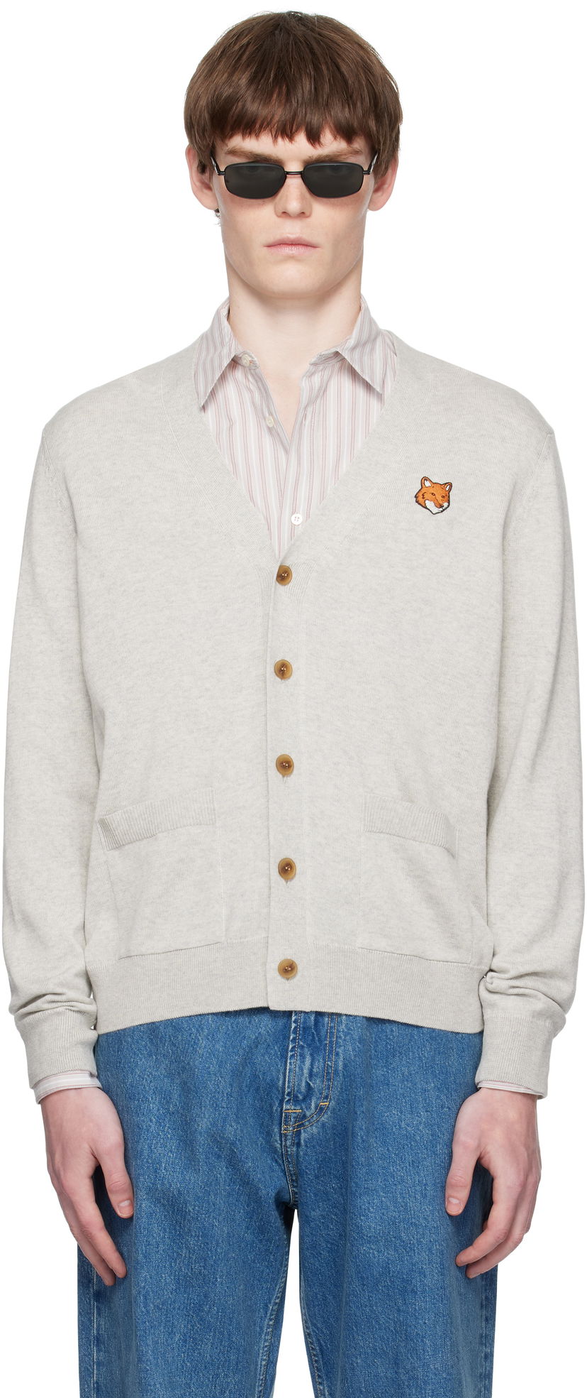 Sweater MAISON KITSUNÉ Maison Kitsuné Fox Head Patch Cardigan Grå | PM00501KT1181
