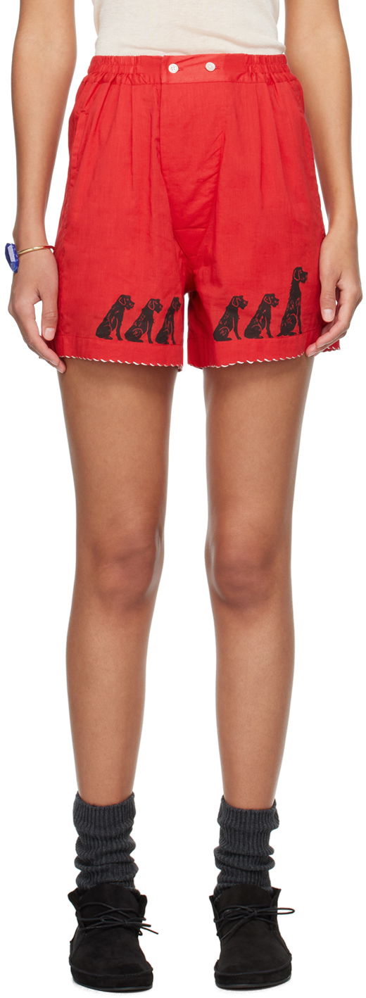 Shorts Bode Dog Print High-Rise Shorts Rød | MRS24BT011