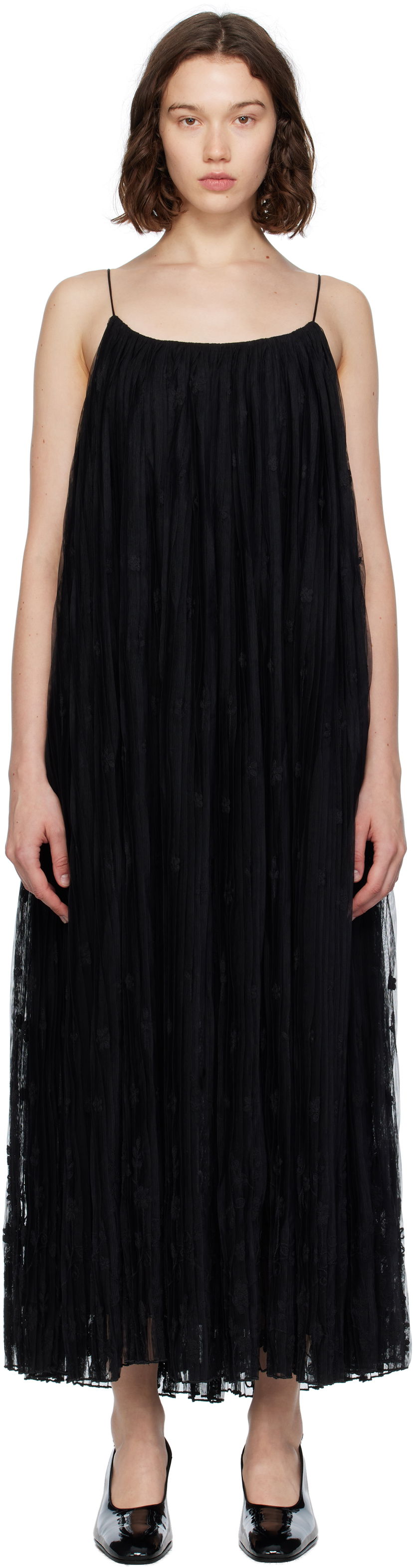 Kjole TOTEME TOTEME Floral Tulle Midi Dress Sort | 253-WRD0211-FB0431