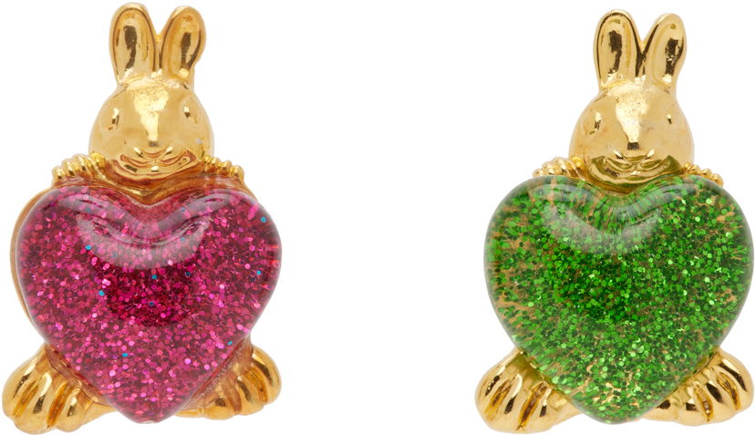 Øreringe Chopova Lowena Chopova Lowena Belly Bunnies Glitter Heart Stud Earrings Flerfarvet | 6643