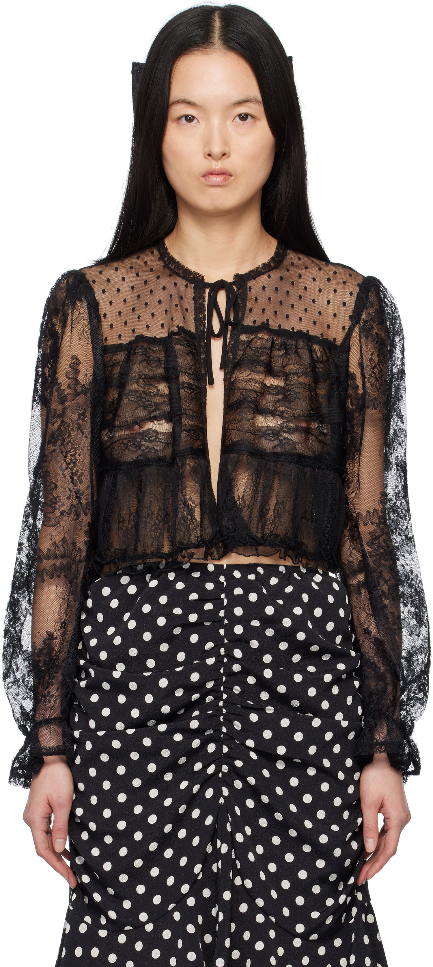 Sweater Anna Sui Anna Sui Lace Combo Cardigan Sort | 1125M30, 0