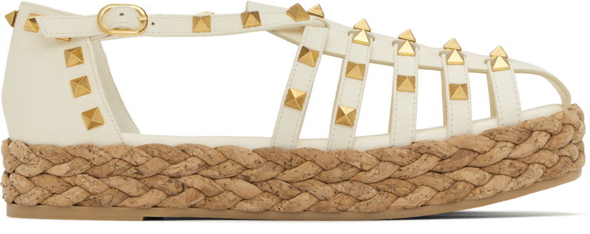 Sneakers og sko Valentino Valentino Garavani Rockstud Cork Wedge Sandals Hvid | 6W2S0LP9CYP