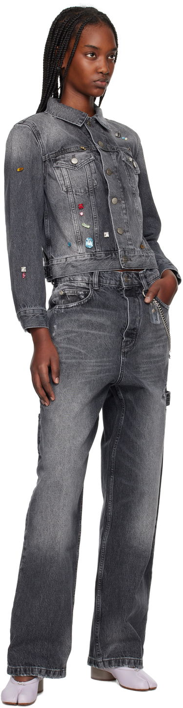 Jakke Marc Jacobs Marc Jacobs Fray Charm Shrunken Trucker Denim Jacket with Rhinestones Grå | 2S5RJC015D02, 3