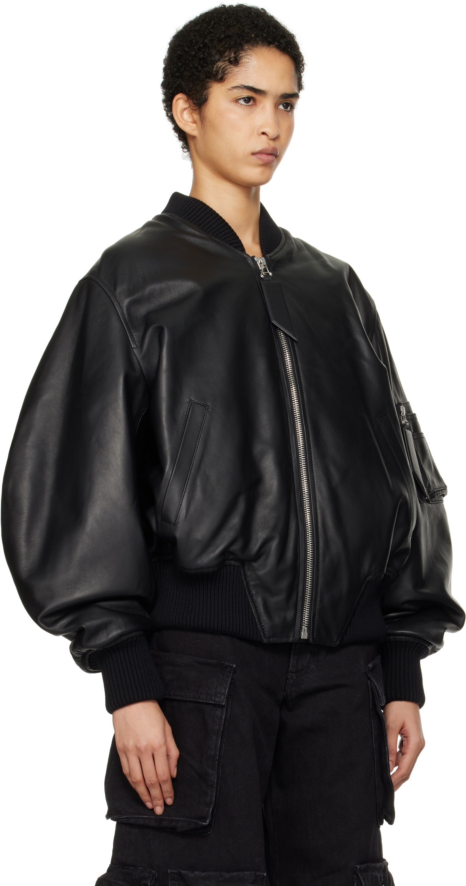 Bomberjakke The Attico The Attico Anja Leather Bomber Jacket Sort | 250WCB00004 LBT128AA, 1