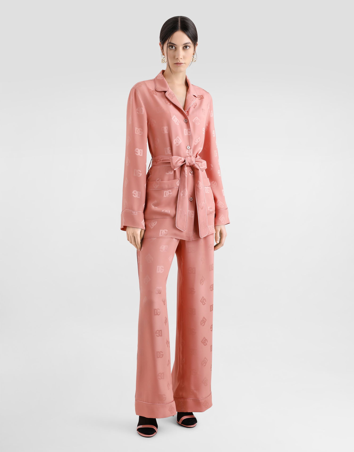 Pyjamas Dolce & Gabbana Dolce & Gabbana Silk Satin Jacquard Pajama Pants with All-over DG Logo Lyserød | FTAMPTFJ1JOF0473, 1