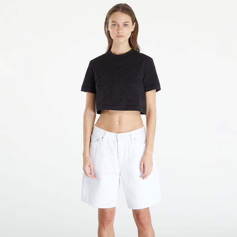 T-shirt CALVIN KLEIN Premium Monologo Cropped T-Shirt Black Sort | J20J223362 BEH