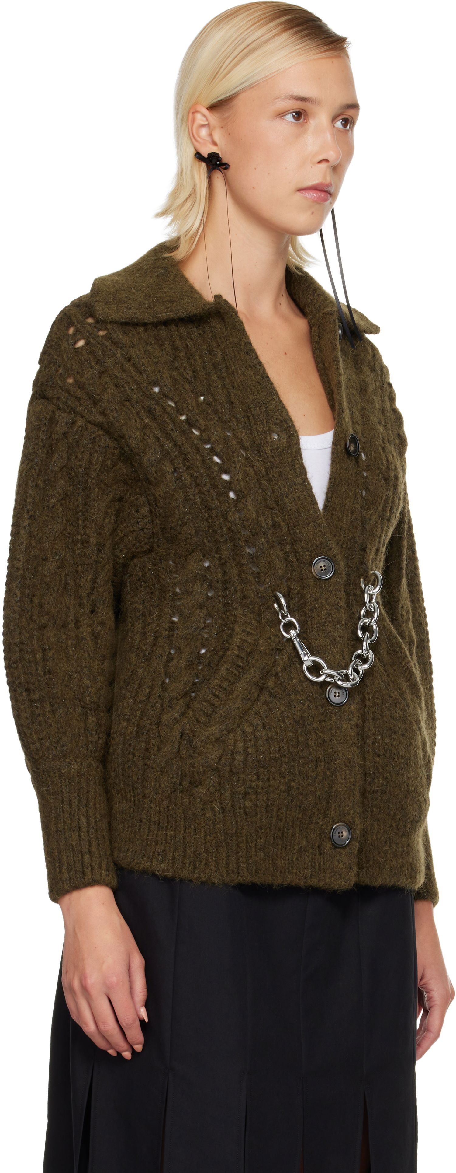 Sweater Simone Rocha Simone Rocha Sculpted Chunky Knit Chain Detail Cardigan Grøn | MZMK1E 0665, 1