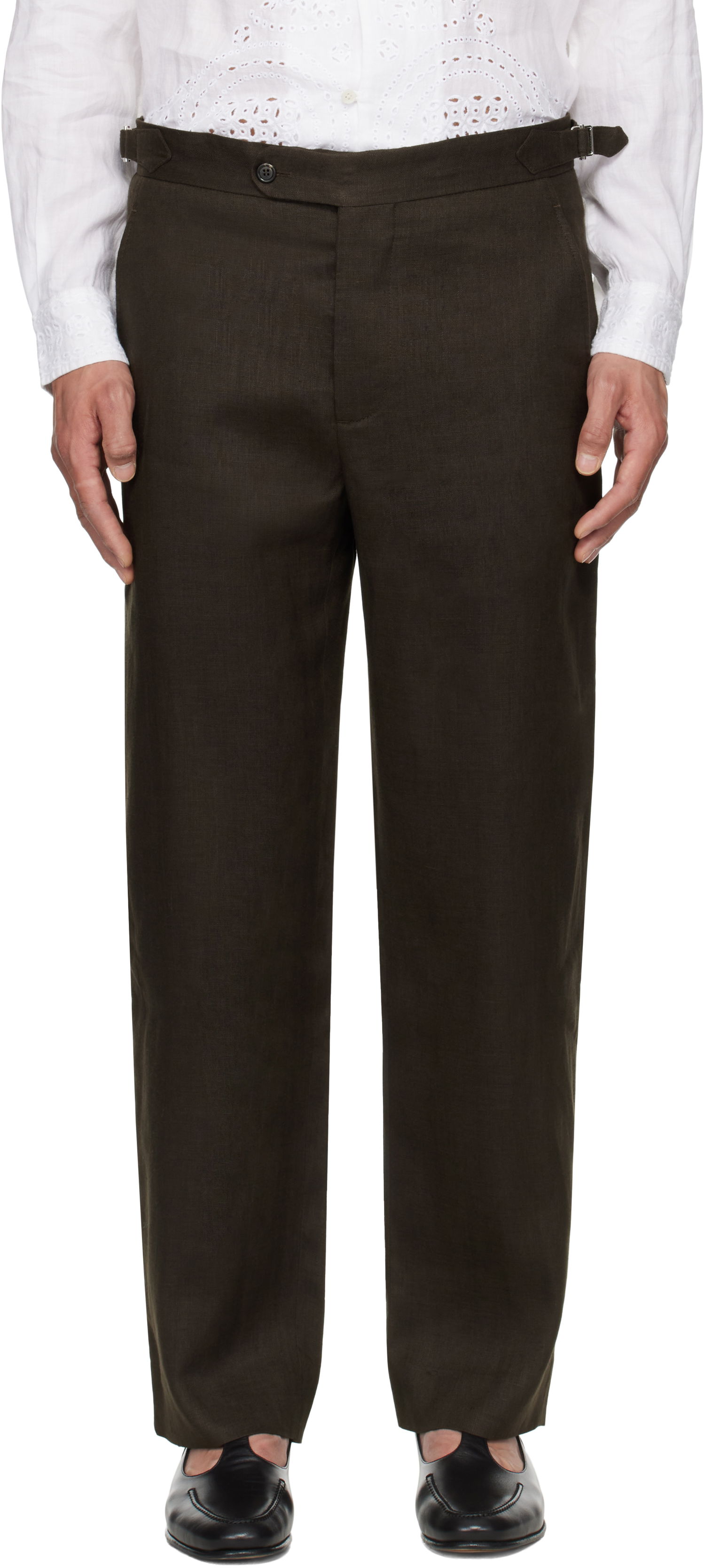 Bukser Bode Bode Lightweight Linen Side-Buckle Trousers Brun | MRS25BT072, 0