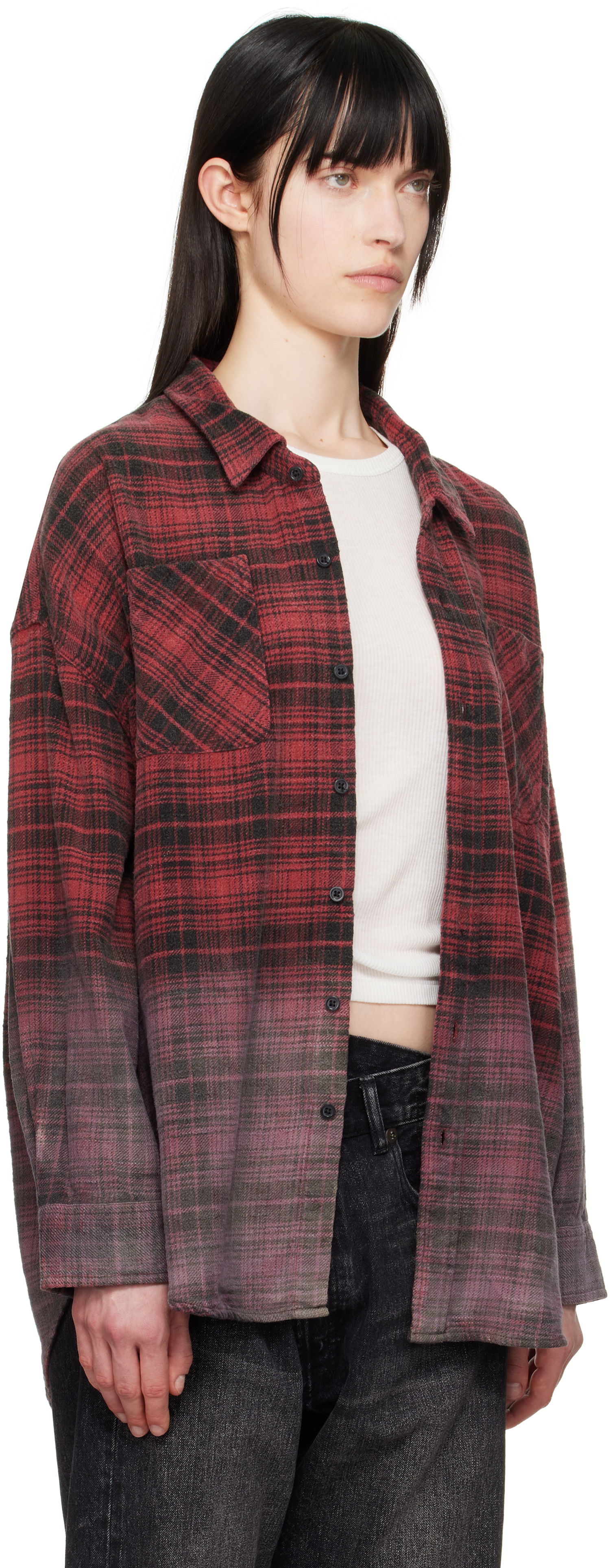 Skjorte R13 R13 Dip-Dye Plaid Overshirt Rød | R13WR015-R460B, 1