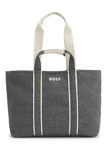 Mulepose BOSS Felted Tote Bag with Contrast Logo and Striped Details Grå | 50552483, 0