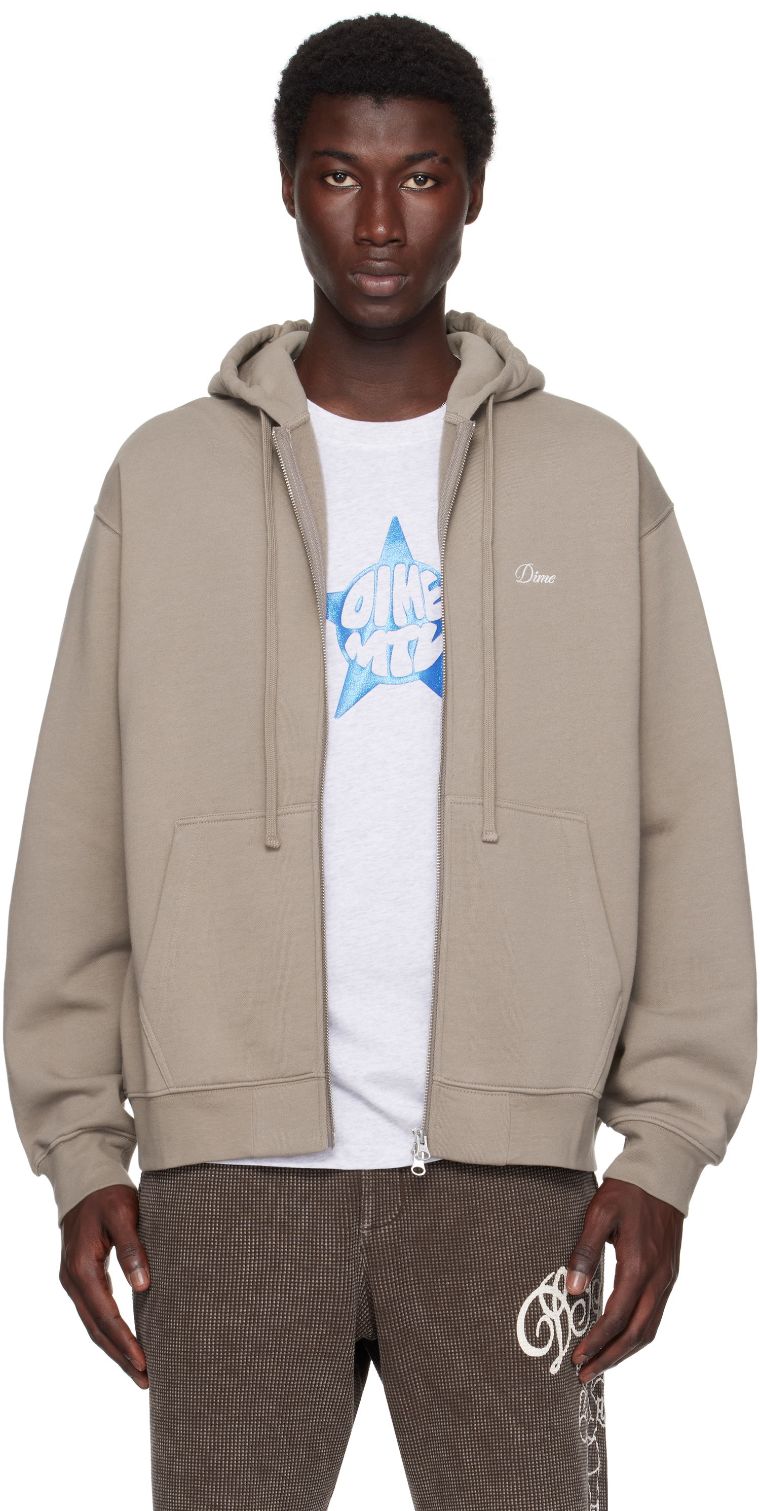Sweatshirt Dime Dime Cursive Small Logo Zip Hoodie Grå | DIMESU2549DRI, 0