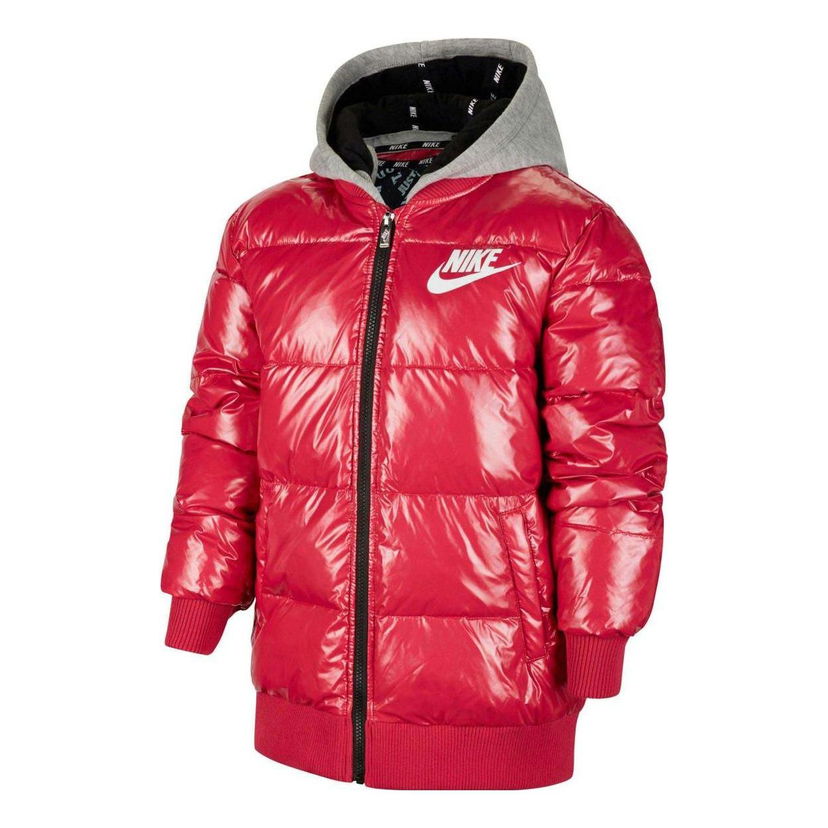 Puffer jakke Nike Nike Hooded Glossy Puffer Jacket Rød | HA5144-640