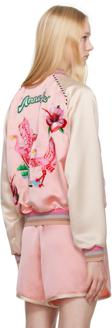 Bomberjakke Anna Sui Anna Sui Satin Embroidered Souvenir Bomber Jacket Lyserød | 325D31, 2