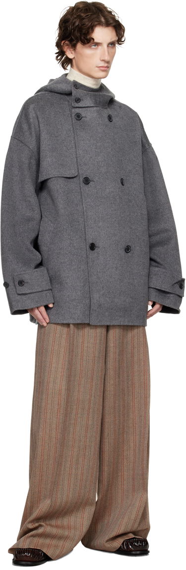 Frakker JW Anderson JW Anderson Oversized Hooded Double-Breasted Felted Peacoat Grå | CO0342-PG1559, 3