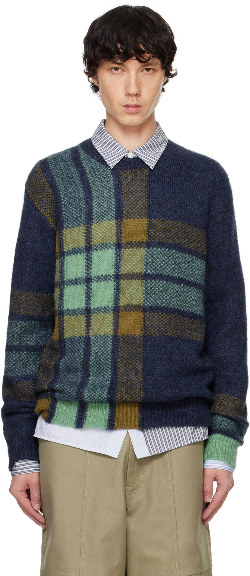 Sweater MAISON KITSUNÉ Graphic Check Intarsia Sweater Grøn | NM00811KT1111