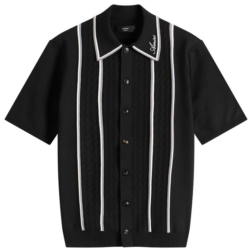 Polo skjorte AMIRI Amiri Script Stripe Knit Polo Shirt Sort | AMKNIR1025-Black