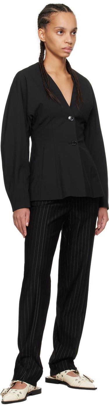 Bukser GANNI GANNI Mid Waist Pinstripe Trousers Sort | T4100, 3