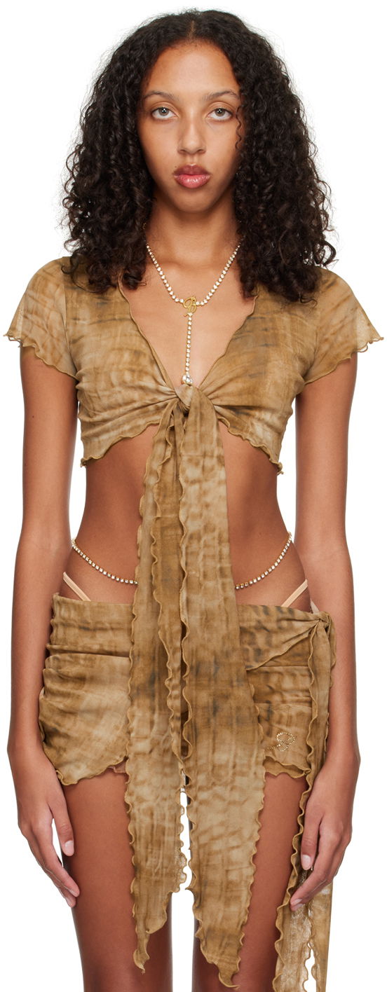 Crop top Blumarine Printed Tie-Front Crop Top Brun | P322C211A