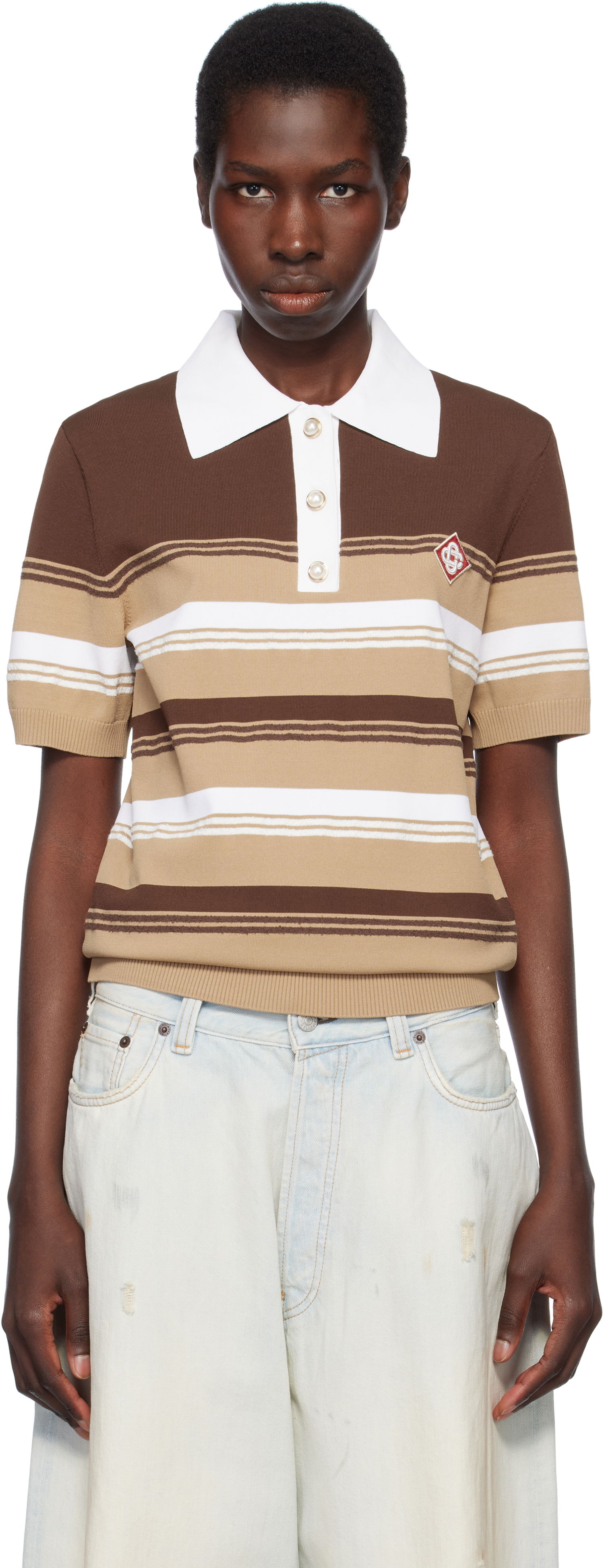 Polo skjorte Casablanca Casablanca Knitted Striped Polo Brun | U-WS25-KW-907-01, 0