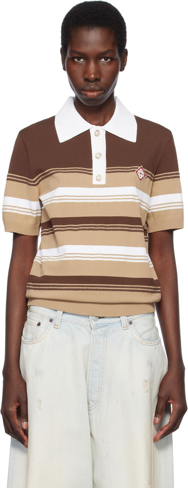 Polo skjorte Casablanca Casablanca Knitted Striped Polo Brun | U-WS25-KW-907-01, 0