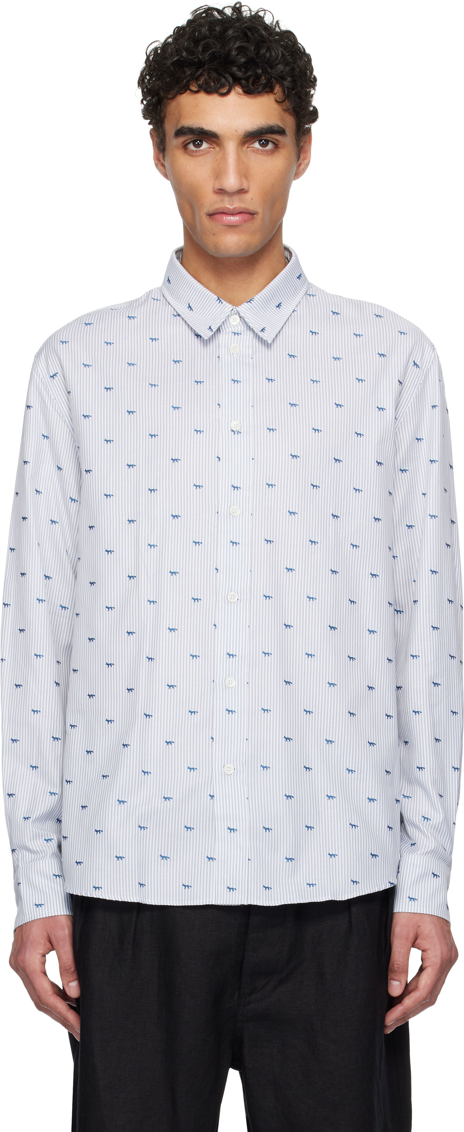 Skjorte MAISON KITSUNÉ Maison Kitsuné Profile Fox Casual Striped Shirt Hvid | MM00408WC5046, 0