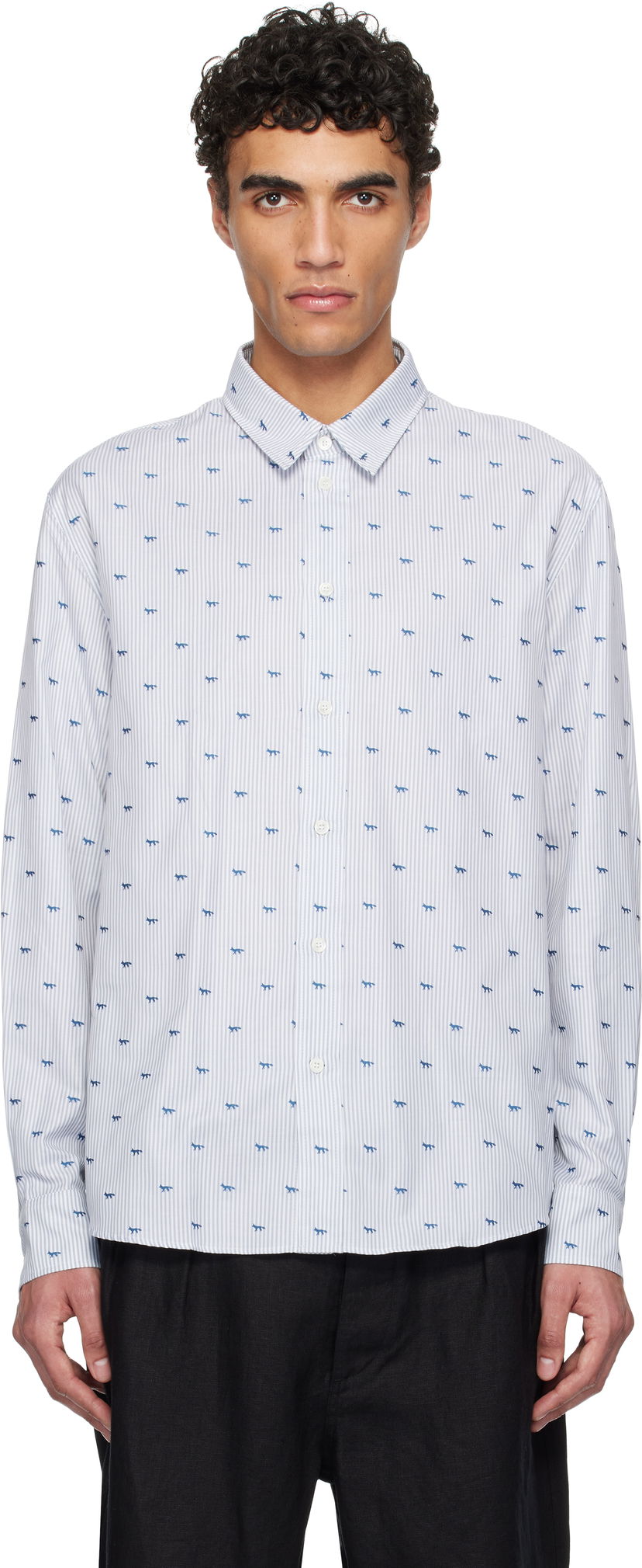 Skjorte MAISON KITSUNÉ Maison Kitsuné Profile Fox Casual Striped Shirt Hvid | MM00408WC5046