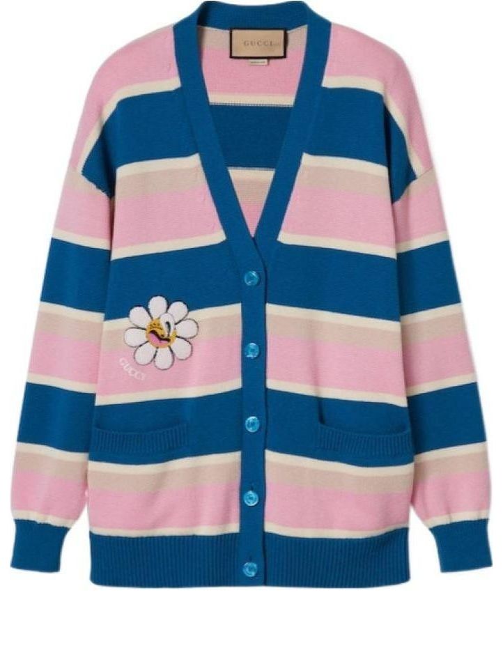 Sweater Gucci Gucci Striped Cotton Wool Cardigan with Daisy Patch Flerfarvet | 782216-XKDZ1-4915, 0