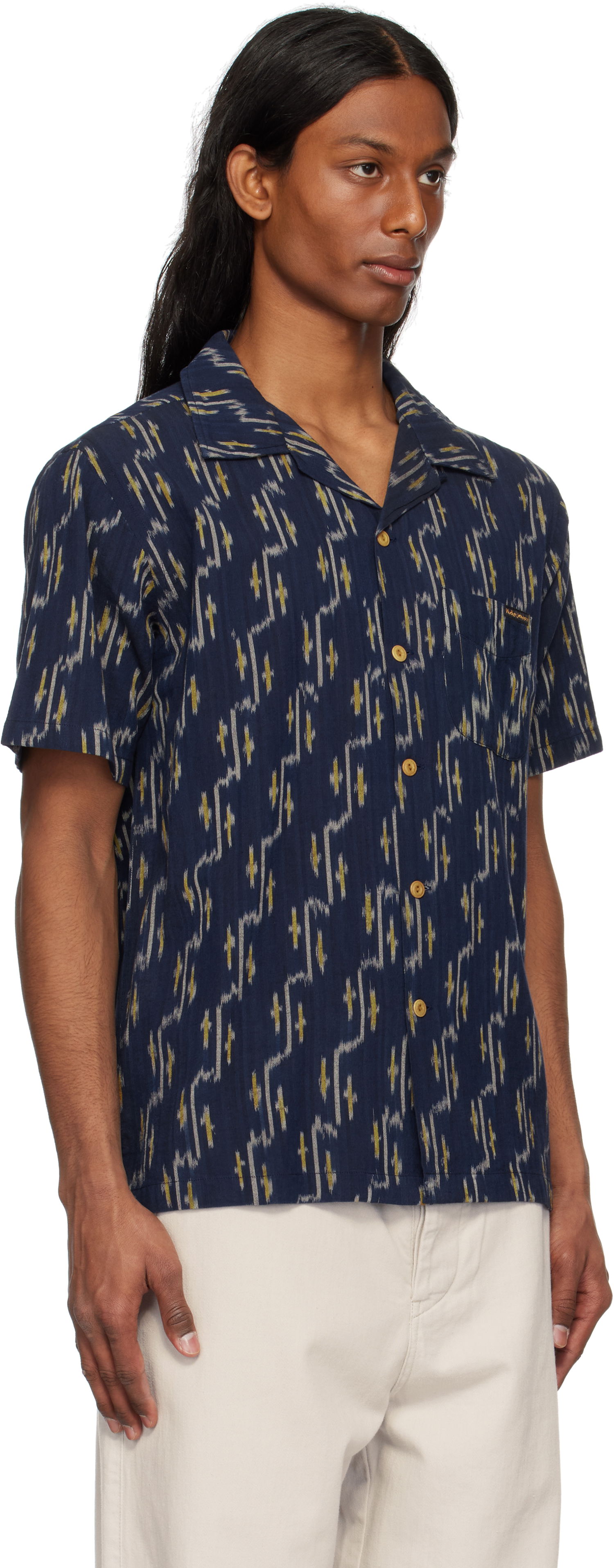 Skjorte Nudie Jeans Nudie Jeans Arvid Ikat Shirt Mørkeblå | 140879, 1