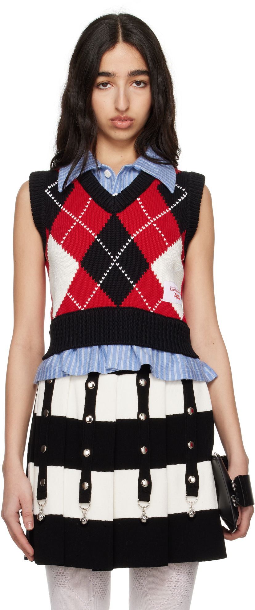 Sweater Charles Jeffrey Loverboy Charles Jeffrey LOVERBOY Cropped Argyle Vest Rød | 54091401