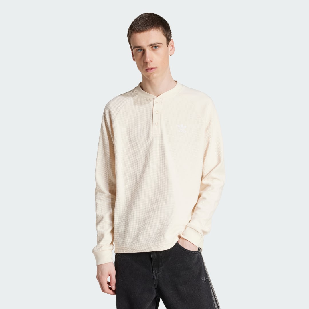 T-shirt adidas Performance Trefoil Essentials Waffle Henley Beige | JX2757, 0