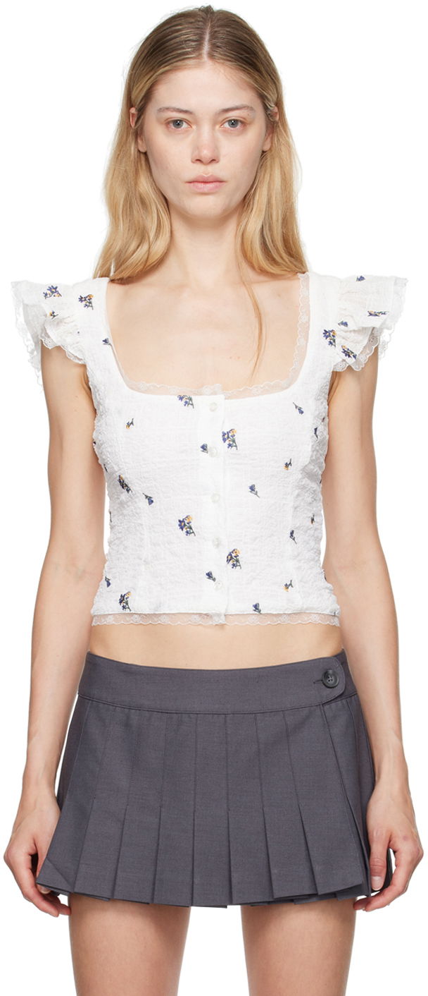 Tanktop GUIZIO Guizio Pontia Floral Embroidered Tank Top Hvid | P24112W105