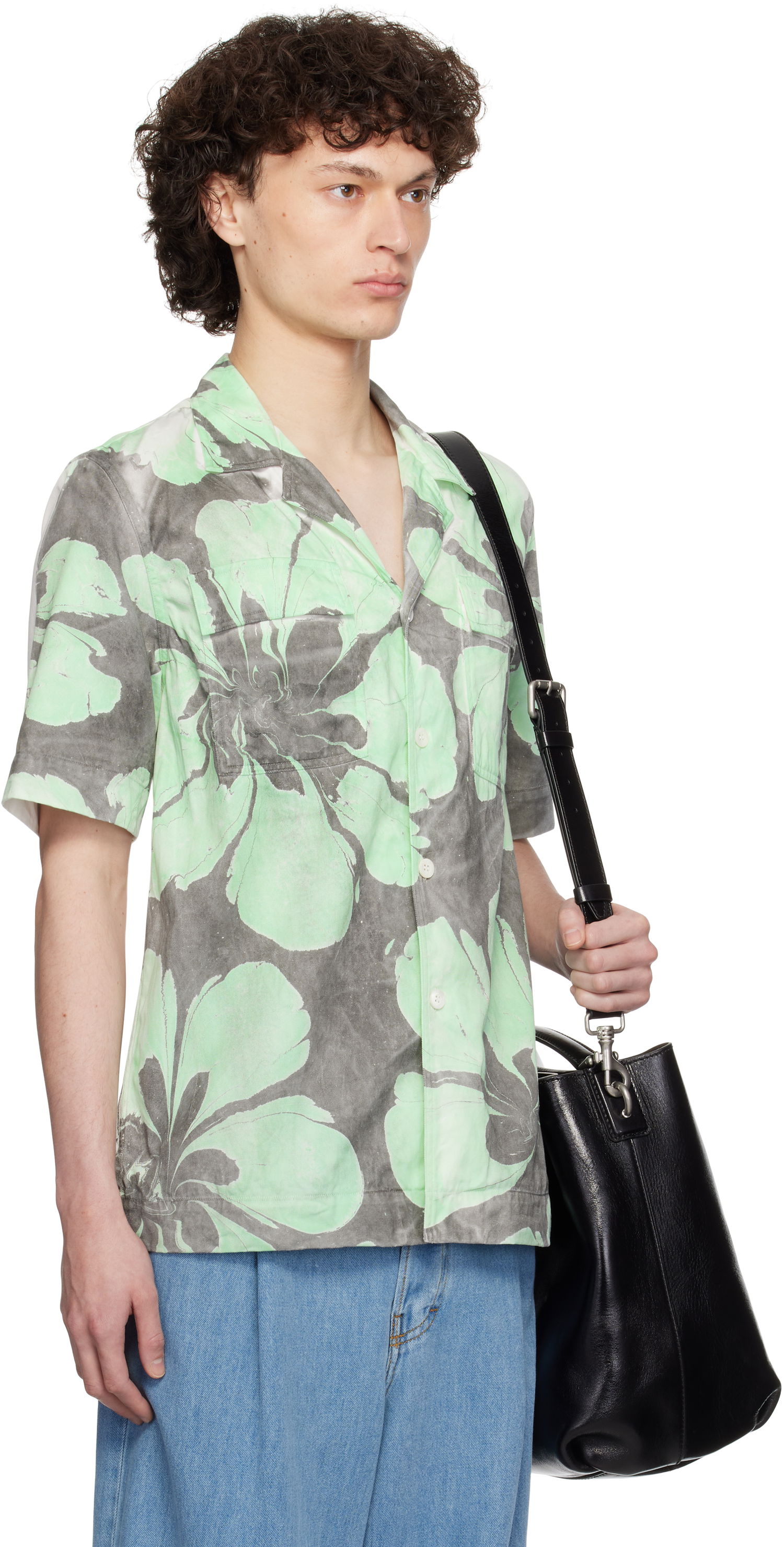 Skjorte Dries Van Noten Dries Van Noten Hand-Dyed Floral Print Shirt Grøn | 251-020758-1473, 1