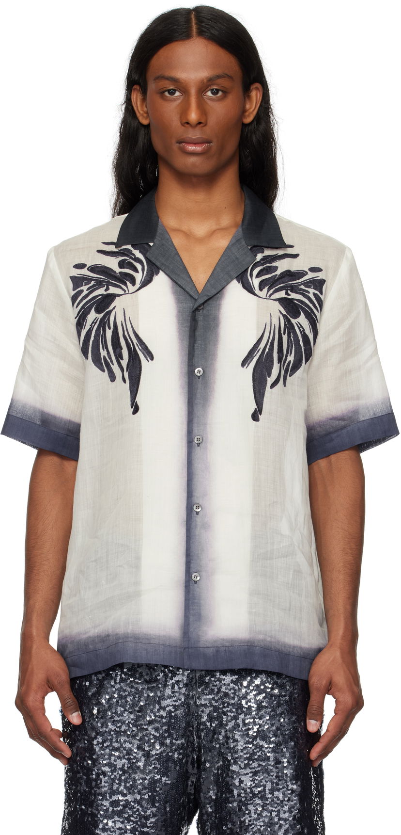 Skjorte Dries Van Noten Dries Van Noten Embroidered Linen Shirt Grå | 251-080748-1268
