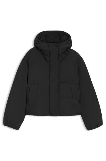 Puffer jakke BOSS Regular-fit Hooded Cropped Puffer Jacket Sort | 50546843, 0