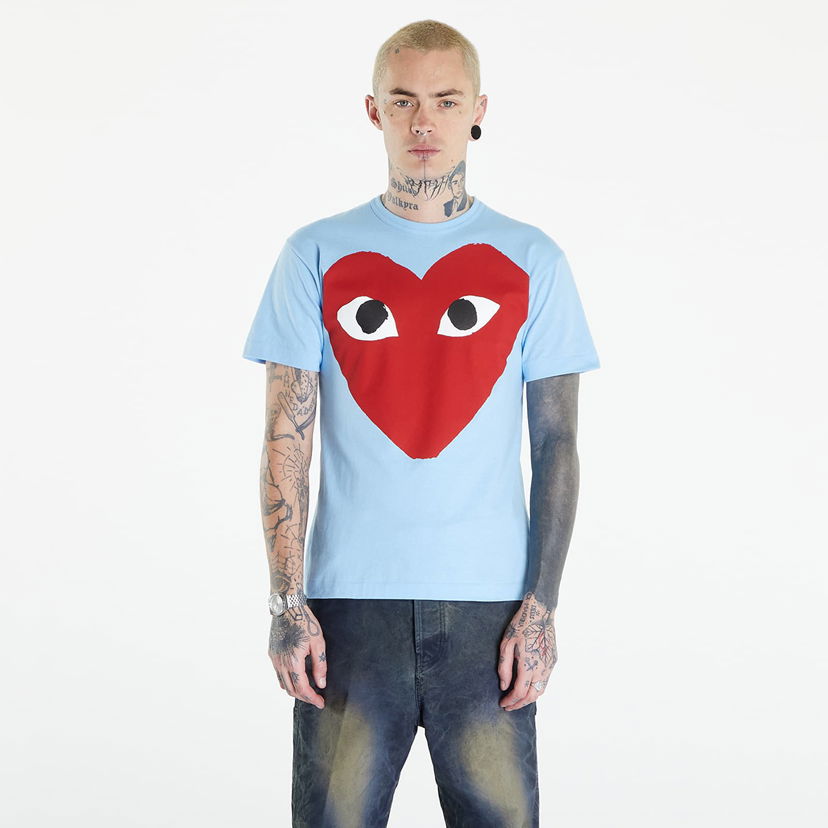T-shirt Comme des Garçons PLAY Short Sleeve Logo Print T-Shirt UNISEX Blue Blå | AZT274 blue
