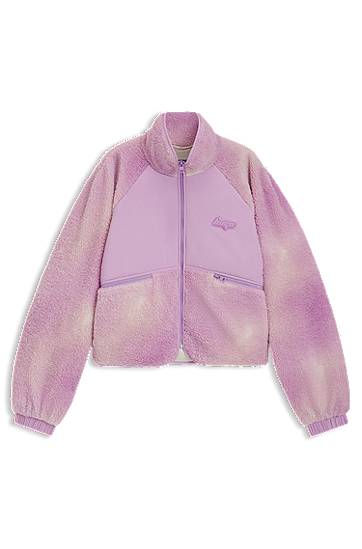 Jakke BOSS Cloud-Print Teddy Jacket with Panels Lilla | 50541233
