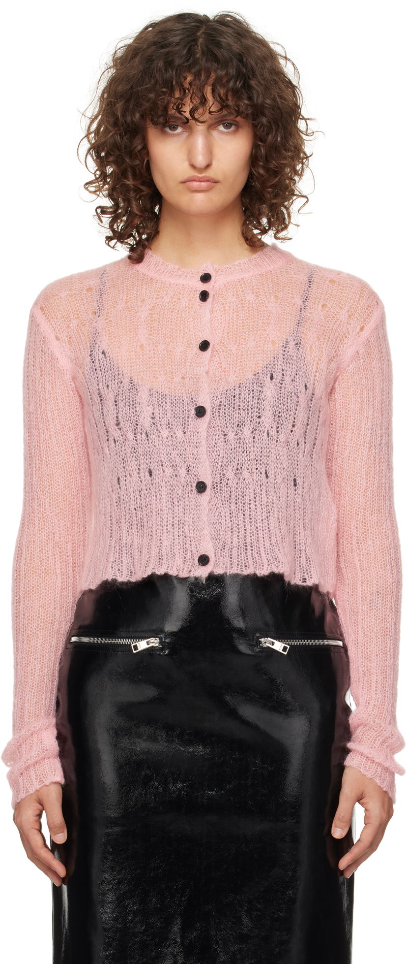 Sweater MSGM Knitted Cropped Cardigan Lyserød | 3742MDM216 247990