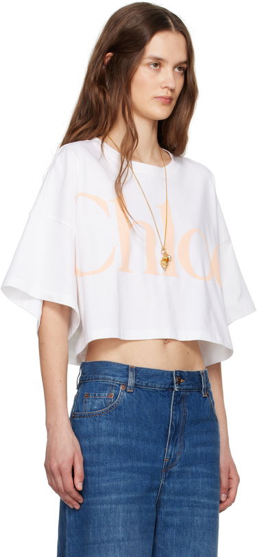 Crop top CHLOÉ Chloe Oversized Cropped Logo T-Shirt Hvid | CH25UJH09183, 1