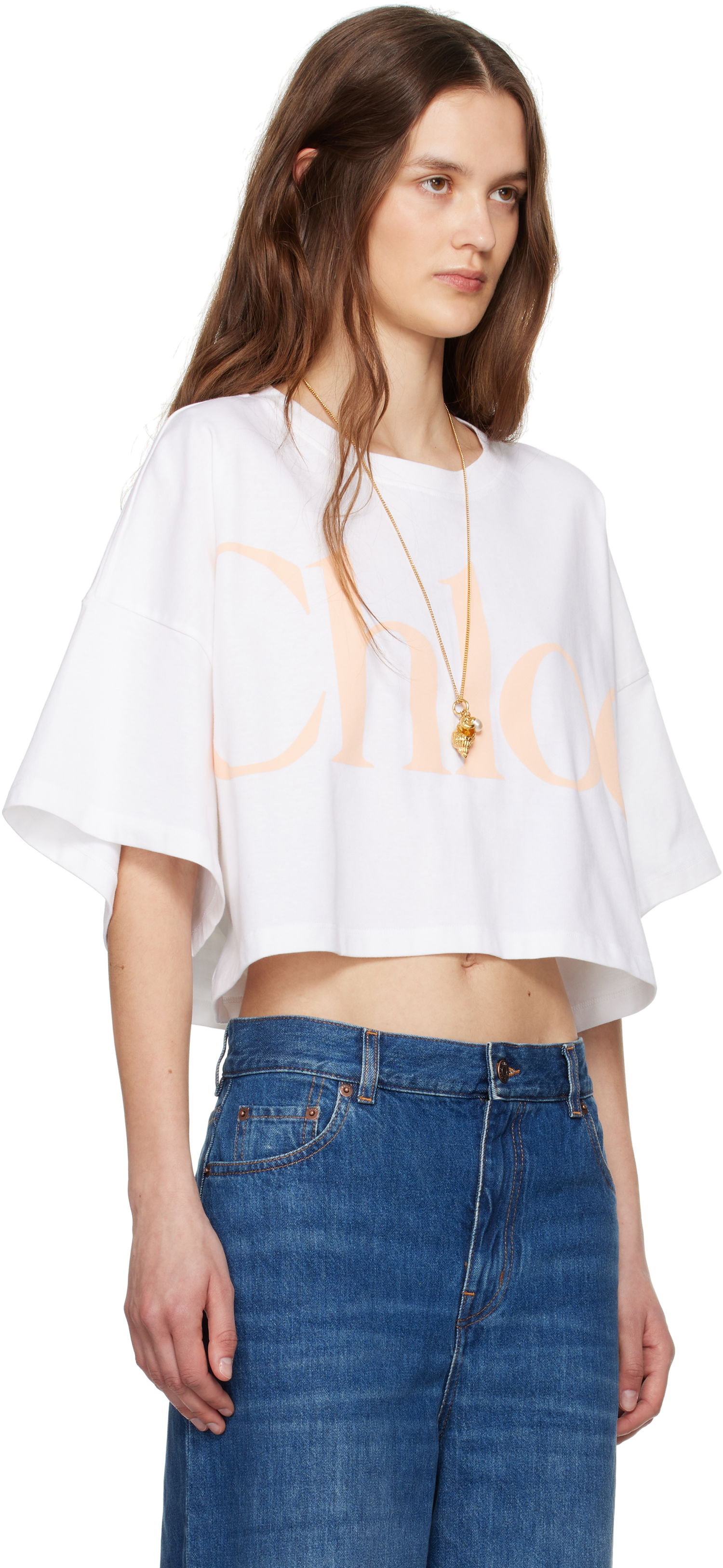 Crop top CHLOÉ Chloe Oversized Cropped Logo T-Shirt Hvid | CH25UJH09183, 1