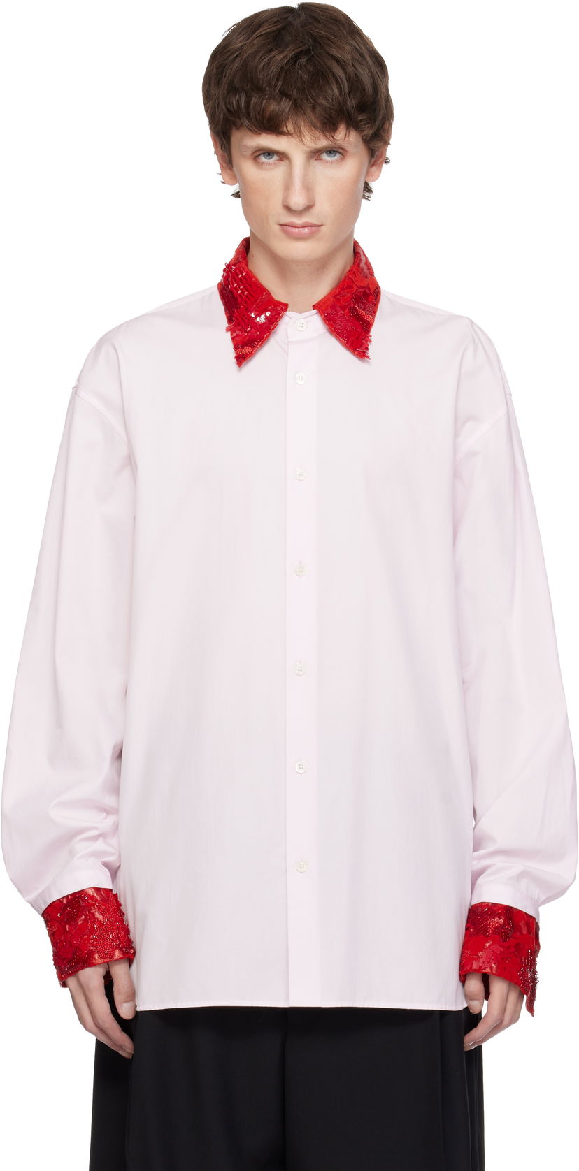 Skjorte Dries Van Noten Dries Van Noten Long-Sleeve Sequins Collar and Cuffs Button-Up Shirt Lyserød | 252-020739-2240