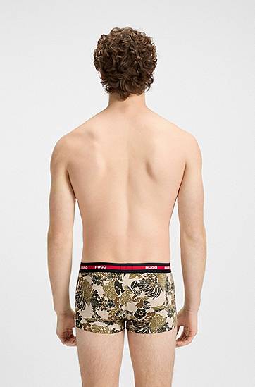 Boksere BOSS HUGO Three-Pack of Stretch-Cotton Trunks with Logo Waistbands Sort | 50545668, 1