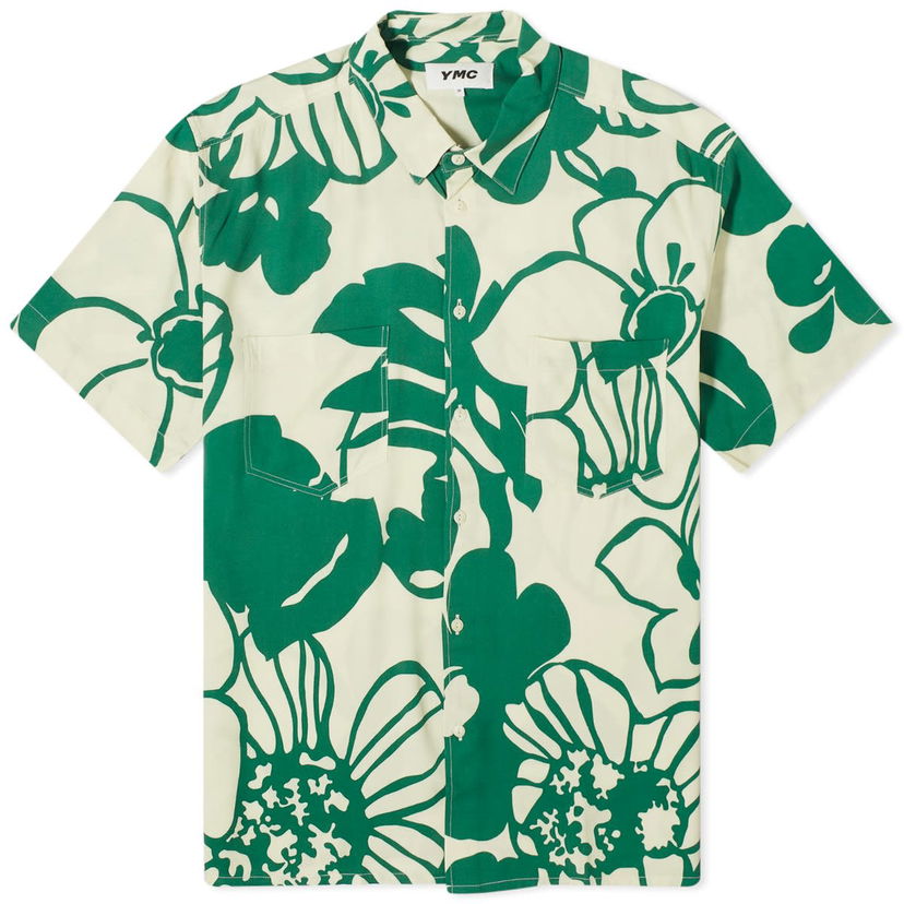 Skjorte YMC Mitchum Floral Short Sleeve Shirt Grøn | P2WAD-10