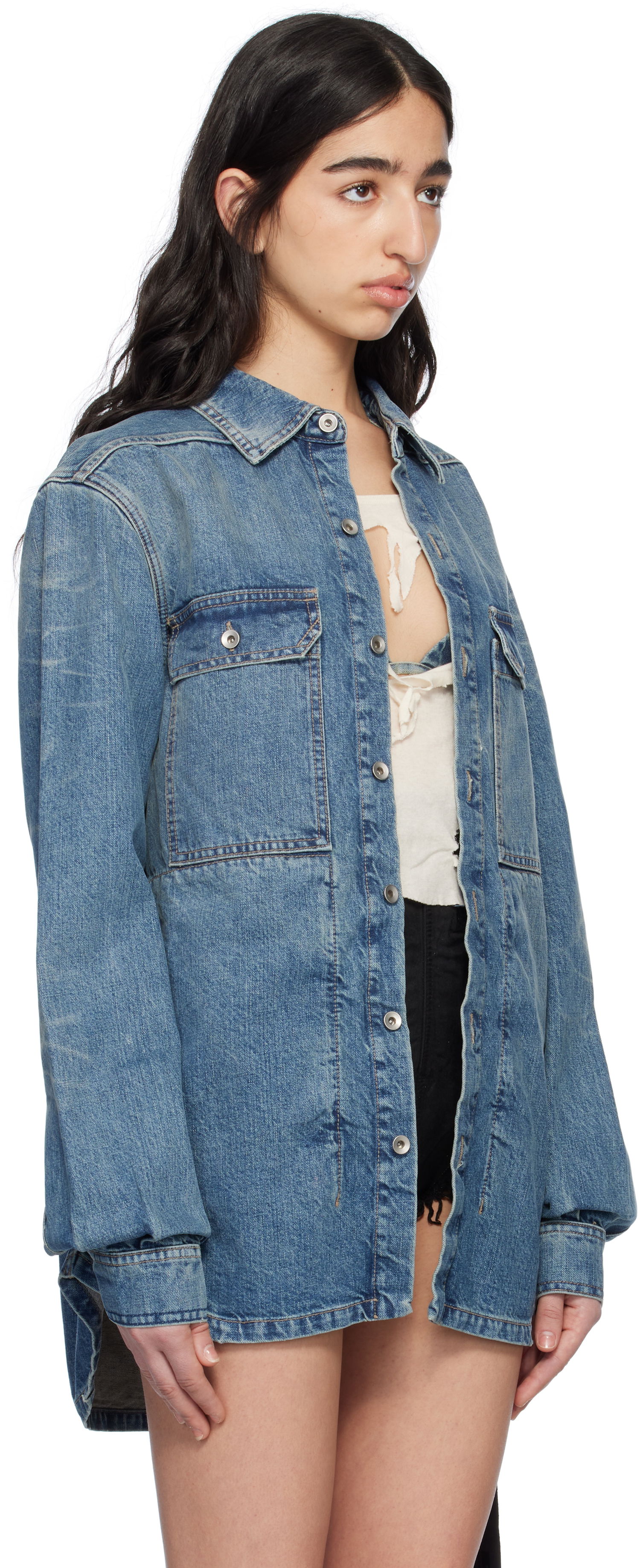 Skjorte Rick Owens Rick Owens DRKSHDW Hollywood Denim Overshirt Blå | DS01E3705 DWB, 1