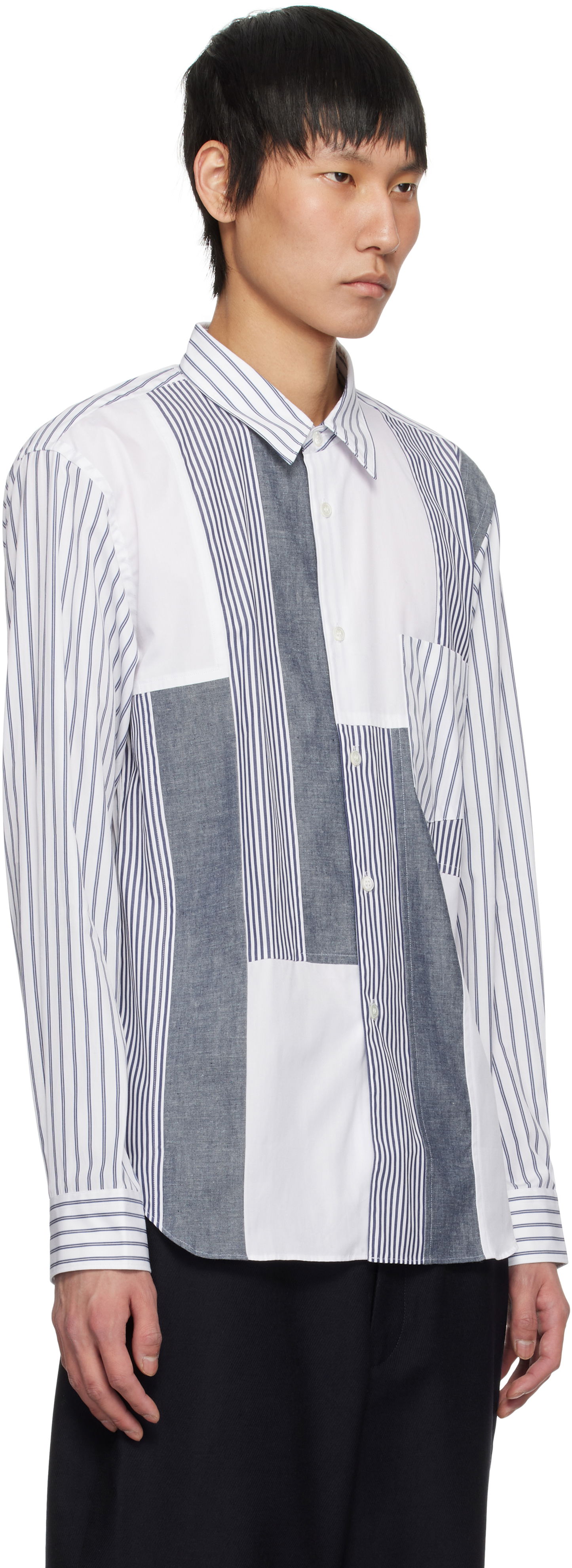 Skjorte Comme des Garçons Comme des Garçons Homme Deux Patchwork Striped Shirt Hvid | DO-B029-051, 1