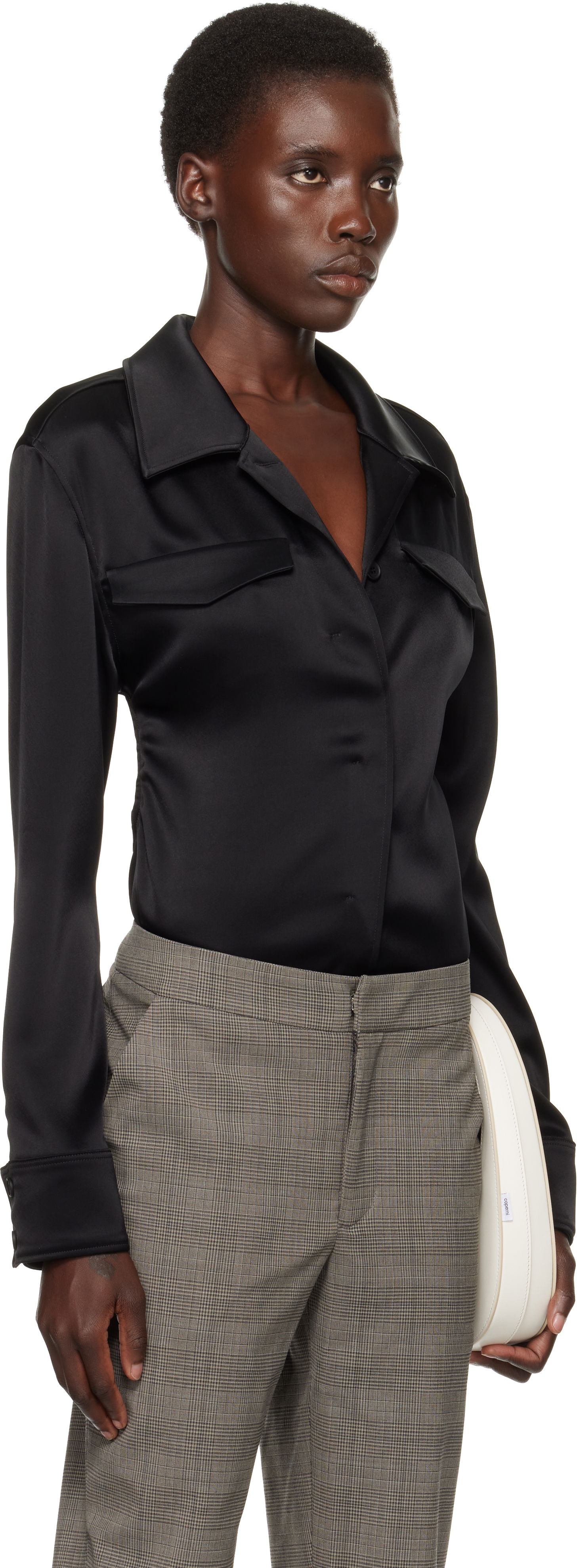 Skjorte Courrèges Courrèges Satin Shirt Sort | 225CBD123TA0007, 1
